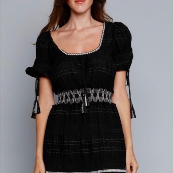 Jonathan Simkhai Black Smocked Tiered Silk Cotton Bohemian Maxi Dress NWT - Picture 2 of 16